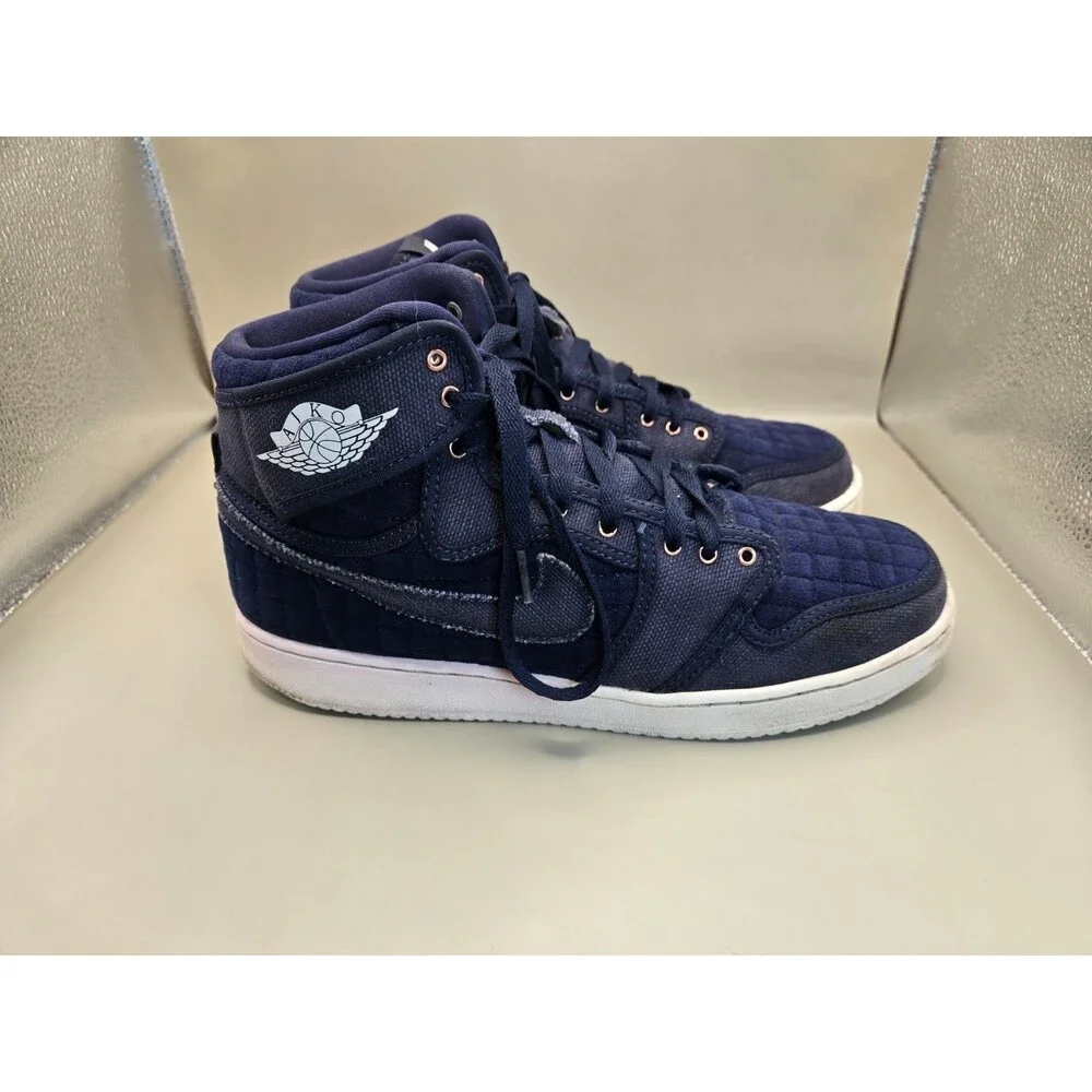 Jordan 1 Retro AJKO Shoes Men's 10 Navy Blue Quilted Canvas Athletic OG Sneakers